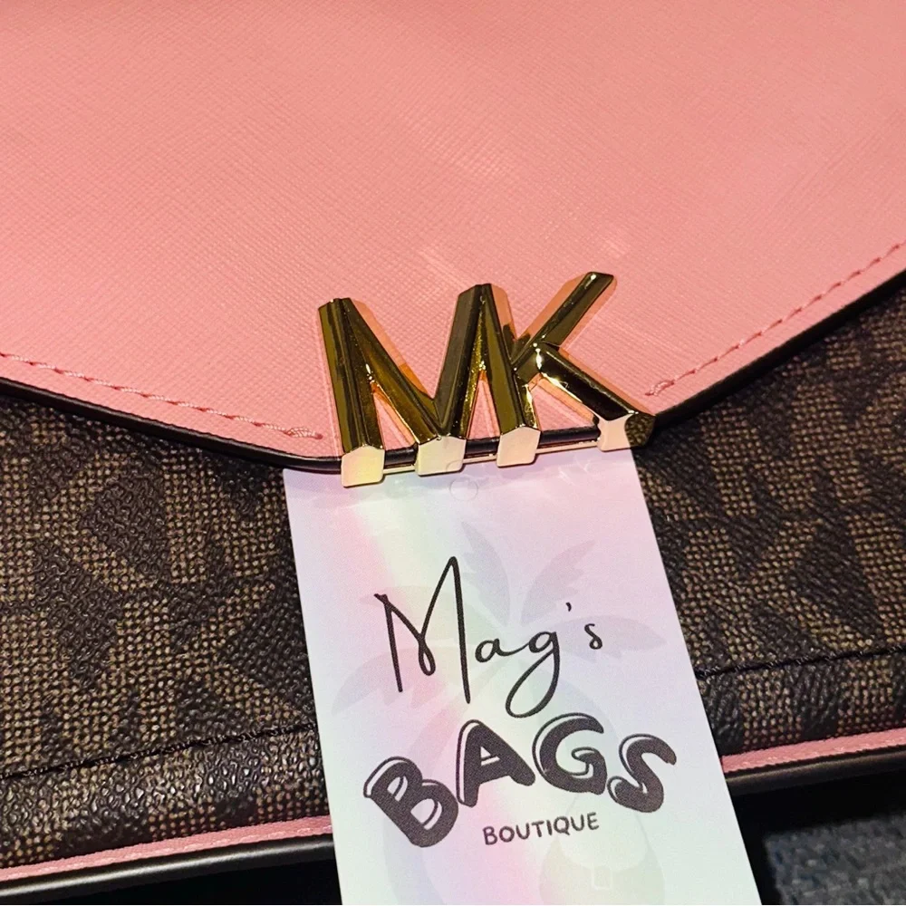 Michael Kors: MK Logo Signature Monogram Flap Primrose Crossbody Bag - Picture 7 of 13